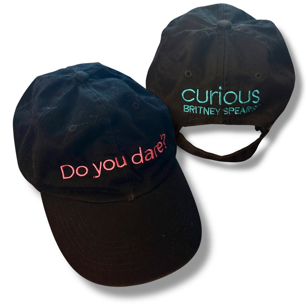 Y2K Britney Spears Curious Perfume Hat "Do You Dare?" Promo Black Strapback Cap - Picture 1 of 13